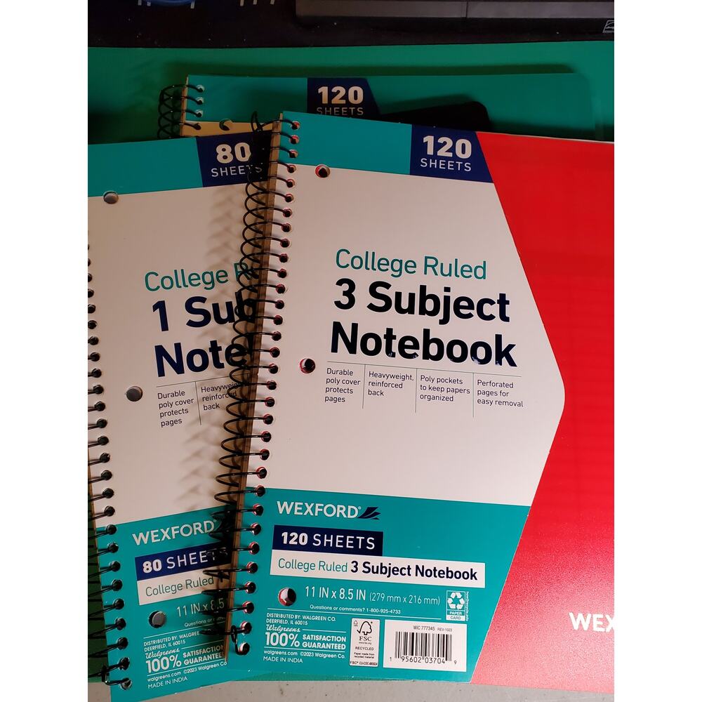 Wexford 2x 3 Subject and 1x 1 Subject Notebooks - Lot of 3